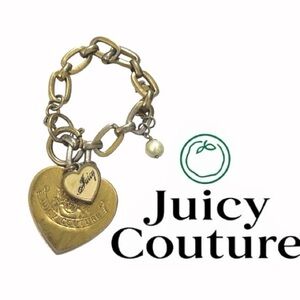 Vintage Juicy Couture Gold Tone Love  Heart Bracelet with Pearl Dangle Charm